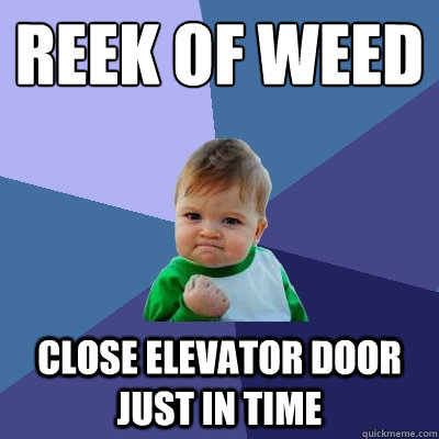 REEK OF WEED
 CLOSE ELEVATOR DOOR JUST IN TIME  Success Kid