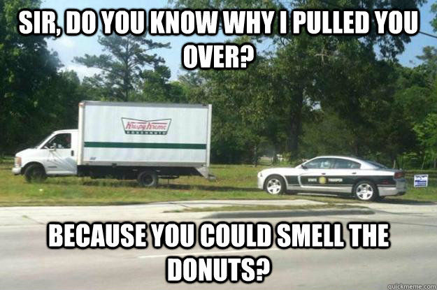 sir, do you know why i pulled you over? because you could smell the donuts? - sir, do you know why i pulled you over? because you could smell the donuts?  Misc