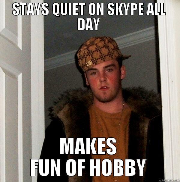 STAYS QUIET ON SKYPE ALL DAY MAKES FUN OF HOBBY Scumbag Steve