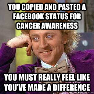 You copied and pasted a facebook status for cancer awareness You must really feel like you've made a difference   Condescending Wonka