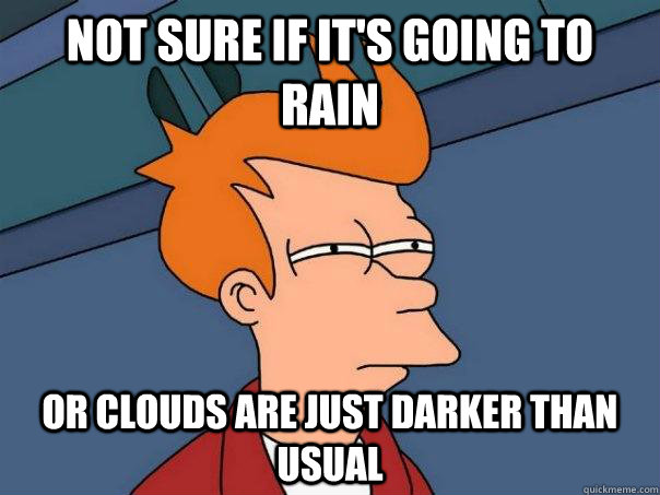 not sure if it's going to rain or clouds are just darker than usual  Futurama Fry