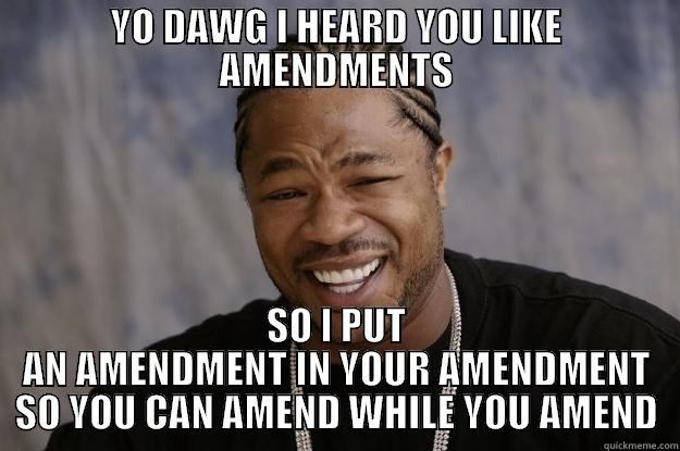 YO DAWG - YO DAWG I HEARD YOU LIKE AMENDMENTS SO I PUT AN AMENDMENT IN YOUR AMENDMENT SO YOU CAN AMEND WHILE YOU AMEND Xzibit meme