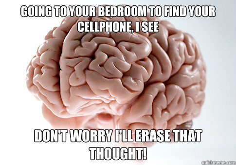 Going to your bedroom to find your cellphone, i see don't worry i'll erase that thought!  Scumbag Brain