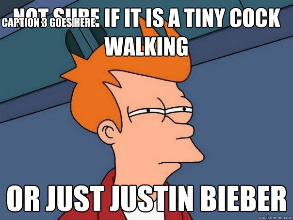 not sure if it is a tiny cock walking or just justin bieber Caption 3 goes here  Futurama Fry