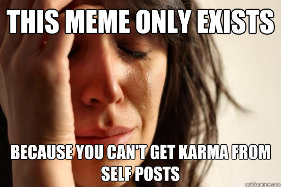 This meme only exists because you can't get karma from self posts - This meme only exists because you can't get karma from self posts  First World Problems