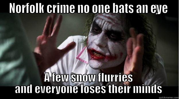 Flurry chaos - NORFOLK CRIME NO ONE BATS AN EYE A FEW SNOW FLURRIES AND EVERYONE LOSES THEIR MINDS Joker Mind Loss