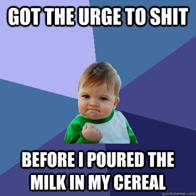 Got the urge to shit Before I poured the milk in my cereal  Success Kid