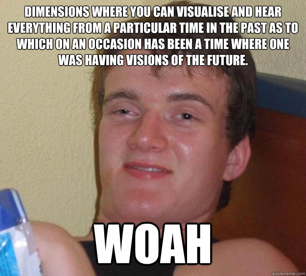 Dimensions where you can visualise and hear everything from a particular time in the past as to which on an occasion has been a time where one was having visions of the future.
 woah  10 Guy