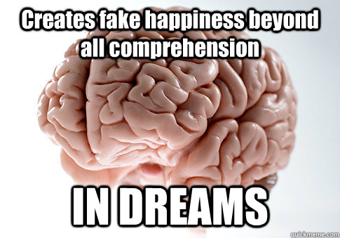 Creates fake happiness beyond all comprehension IN DREAMS   Scumbag Brain