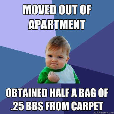 Moved out of apartment Obtained half a bag of .25 bbs from carpet  Success Kid