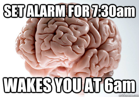 SET ALARM FOR 7:30am WAKES YOU AT 6am   Scumbag Brain