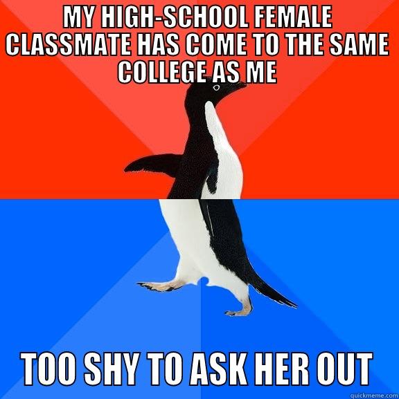 MY HIGH-SCHOOL FEMALE CLASSMATE HAS COME TO THE SAME COLLEGE AS ME TOO SHY TO ASK HER OUT Socially Awesome Awkward Penguin