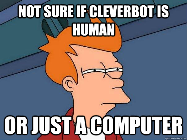 Not sure if cleverbot is human or just a computer - Not sure if cleverbot is human or just a computer  Futurama Fry