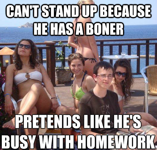 Can't stand up because he has a boner pretends like he's busy with homework  Priority Peter