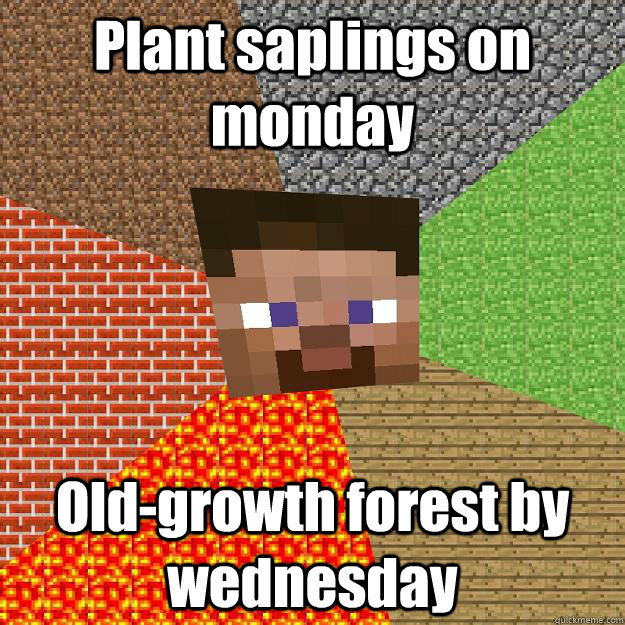 Plant saplings on monday Old-growth forest by wednesday  Minecraft