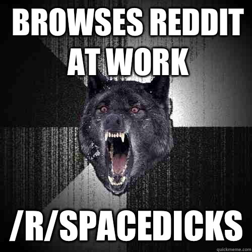 Browses reddit at work /r/spacedicks  Insanity Wolf