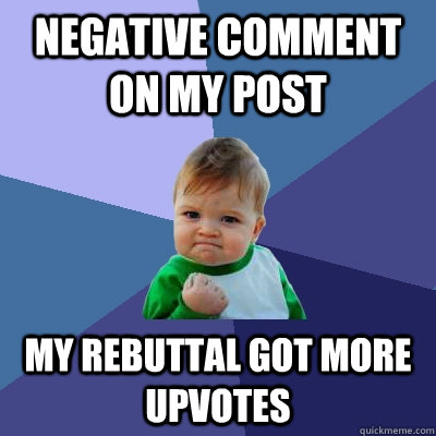 negative comment on my post my rebuttal got more upvotes - negative comment on my post my rebuttal got more upvotes  Success Kid