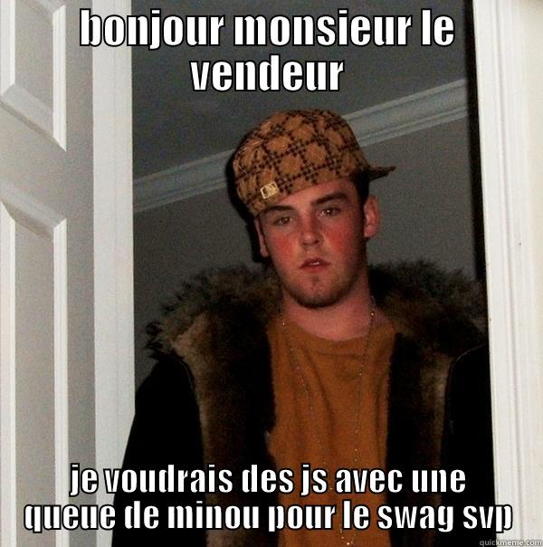 BONJOUR MONSIEUR LE VENDEUR JE VOUDRAIS DES JS AVEC UNE QUEUE DE MINOU POUR LE SWAG SVP Scumbag Steve