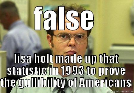 FALSE LISA HOLT MADE UP THAT STATISTIC IN 1993 TO PROVE THE GULLIBILITY OF AMERICANS Dwight