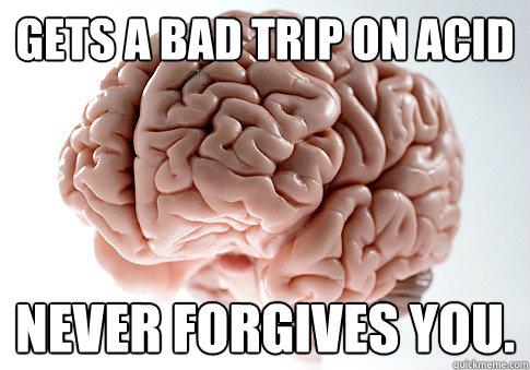 gets a bad trip on acid never forgives you.  Scumbag Brain