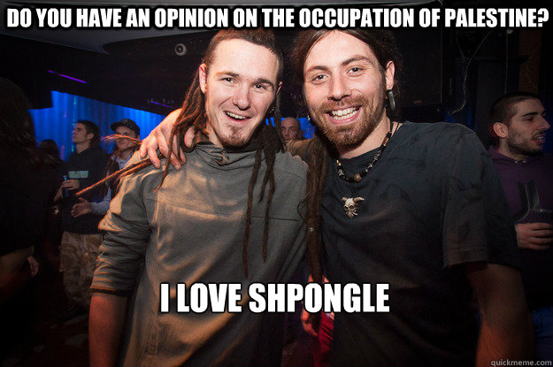 Do you have an opinion on the occupation of Palestine? I love Shpongle

  Cool Psytrance Bros