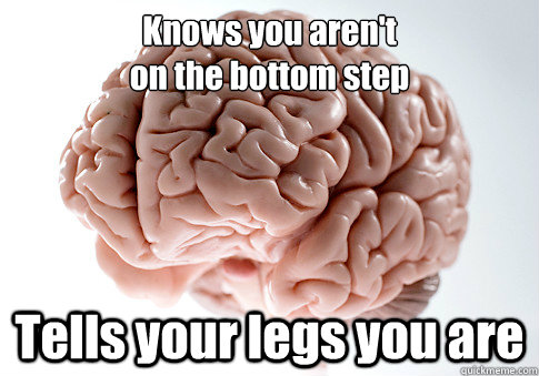 Knows you aren't
on the bottom step Tells your legs you are  Scumbag Brain