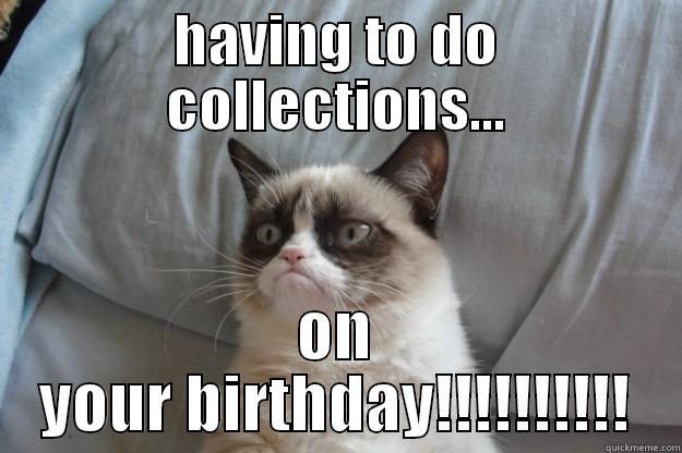 HAVING TO DO COLLECTIONS... ON YOUR BIRTHDAY!!!!!!!!!! Grumpy Cat