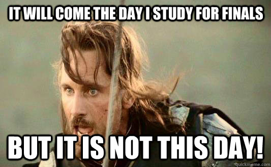 It will come the day i study for finals but it is not this day! - It will come the day i study for finals but it is not this day!  Aragorn