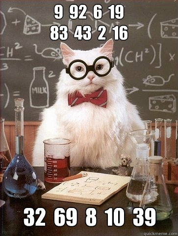 9  92  6  19
83  43  2  16 32  69  8  10  39  Chemistry Cat