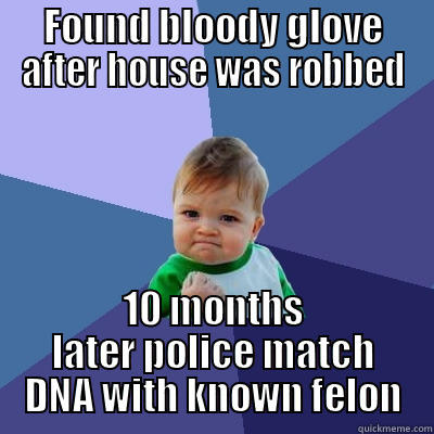 ... he's in custody now! - FOUND BLOODY GLOVE AFTER HOUSE WAS ROBBED 10 MONTHS LATER POLICE MATCH DNA WITH KNOWN FELON Success Kid