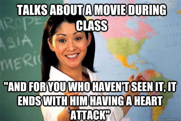 Talks about a movie during class 