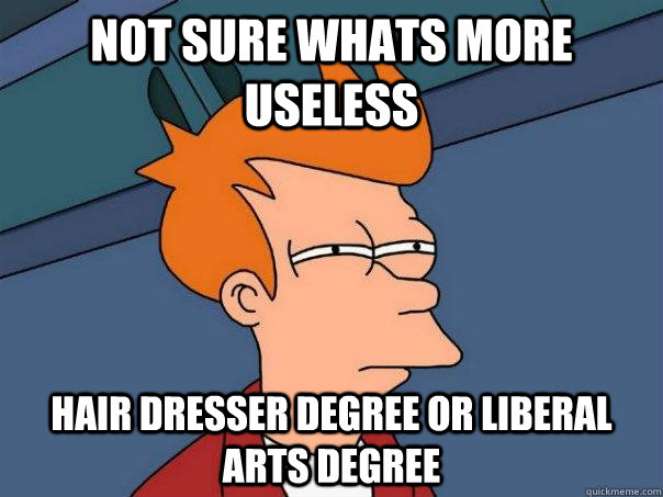 Not sure whats more useless Hair dresser degree or liberal arts degree  Futurama Fry