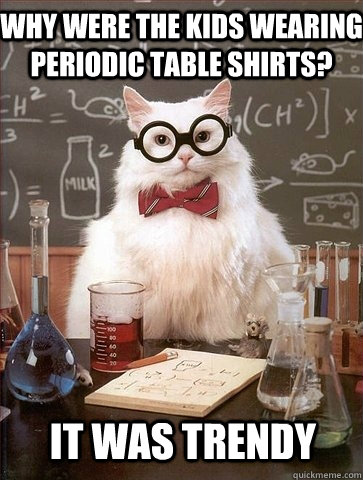 Why were the kids wearing Periodic Table shirts? It was trendy  Chemistry Cat