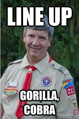 Line up  Gorilla, Cobra  Harmless Scout Leader