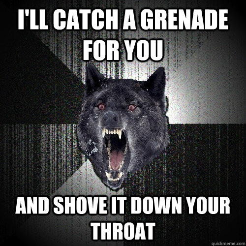 i'll catch a grenade for you and shove it down your throat  Insanity Wolf