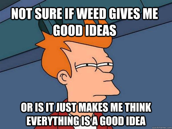 NOT SURE if weed gives me good ideas or is it just makes me think everything is a good idea - NOT SURE if weed gives me good ideas or is it just makes me think everything is a good idea  Futurama Fry