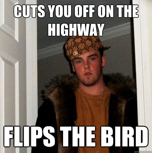 Cuts you off on the Highway Flips the bird  Scumbag Steve