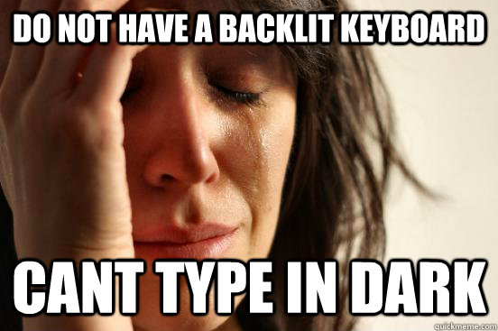 dO NOT HAVE A BACKLIT KEYBOARD cANT type in dark  First World Problems