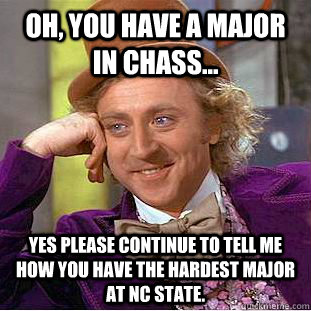 Oh, You Have a major in CHASS... Yes please continue to tell me how you have the hardest major at NC state. - Oh, You Have a major in CHASS... Yes please continue to tell me how you have the hardest major at NC state.  Creepy Wonka