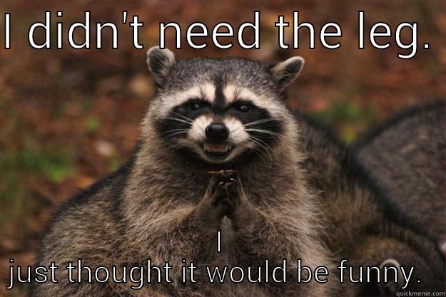 I DIDN'T NEED THE LEG.  I JUST THOUGHT IT WOULD BE FUNNY.  Evil Plotting Raccoon