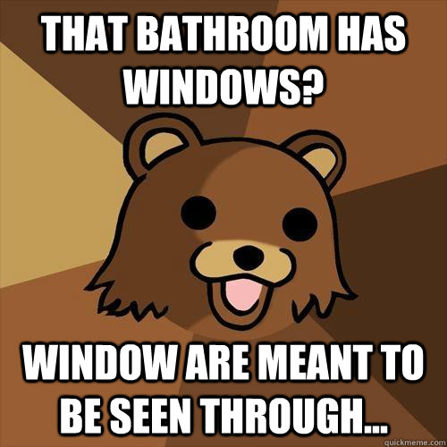 That bathroom has windows? window are meant to be seen through...  Pedobear