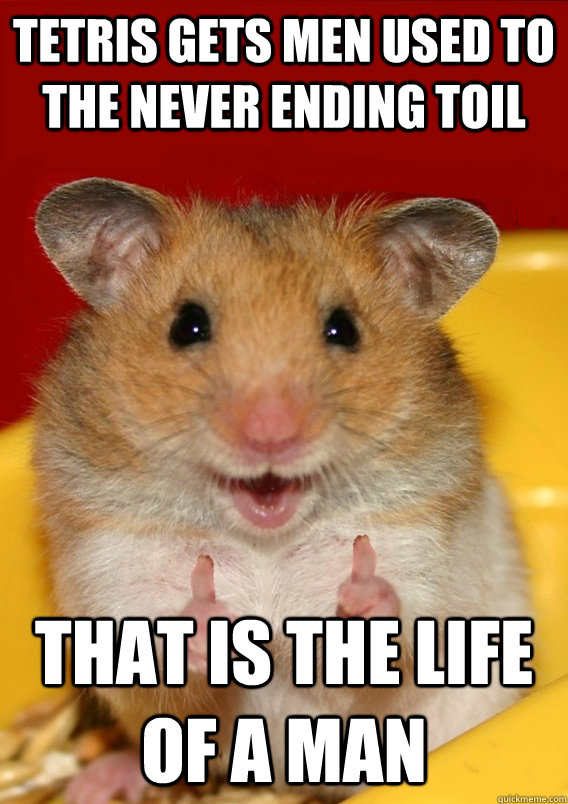 Tetris gets men used to the never ending toil  that is the life of a man  - Tetris gets men used to the never ending toil  that is the life of a man   Rationalization Hamster