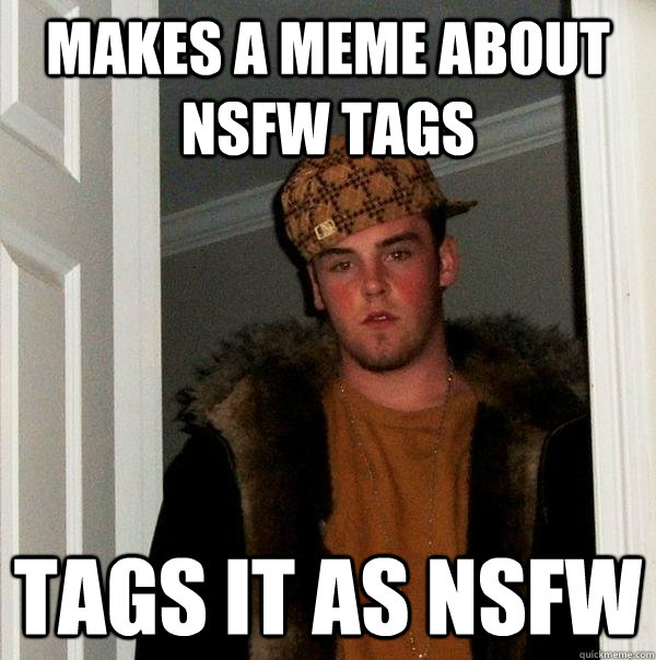 Makes a meme about nsfw tags tags it as nsfw  Scumbag Steve