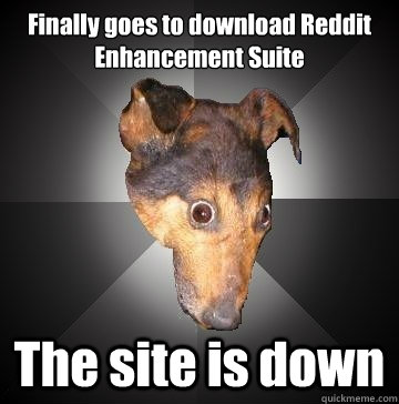 Finally goes to download Reddit Enhancement Suite The site is down  Depression Dog