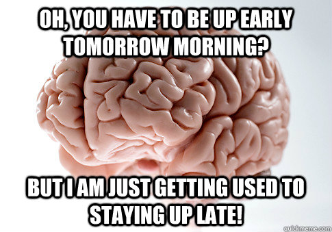 Oh, you have to be up early tomorrow morning? But I am just getting used to staying up late!  Scumbag Brain