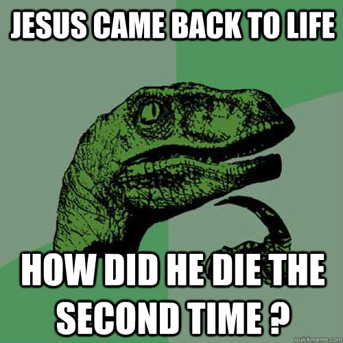 Jesus came back to life How did he die the second time ?  Philosoraptor