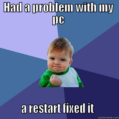 HAD A PROBLEM WITH MY PC         A RESTART FIXED IT          Success Kid