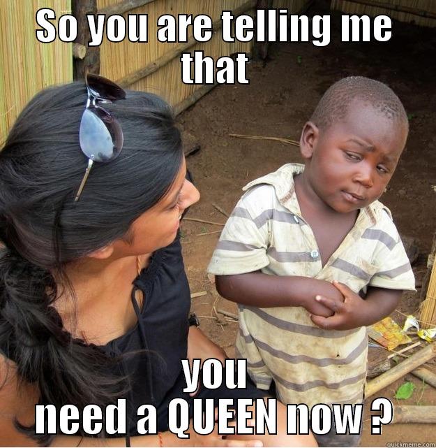 SO YOU ARE TELLING ME THAT YOU NEED A QUEEN NOW ? Skeptical Third World Kid