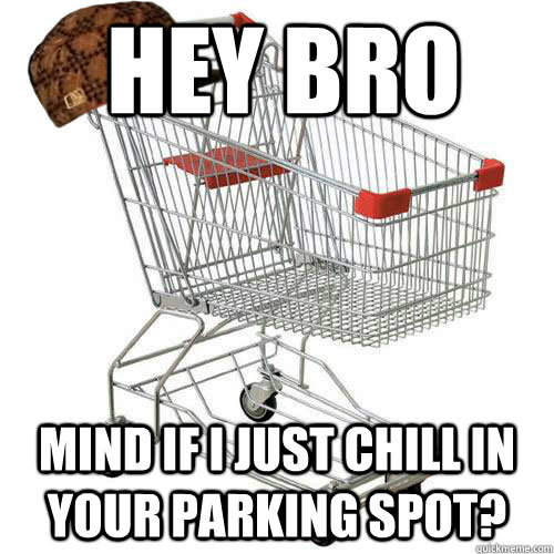 Hey bro Mind if I just chill in your parking spot?  Scumbag shopping cart