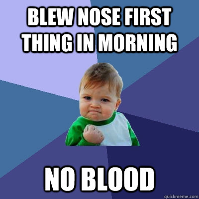 Blew nose first thing in morning no blood  Success Kid